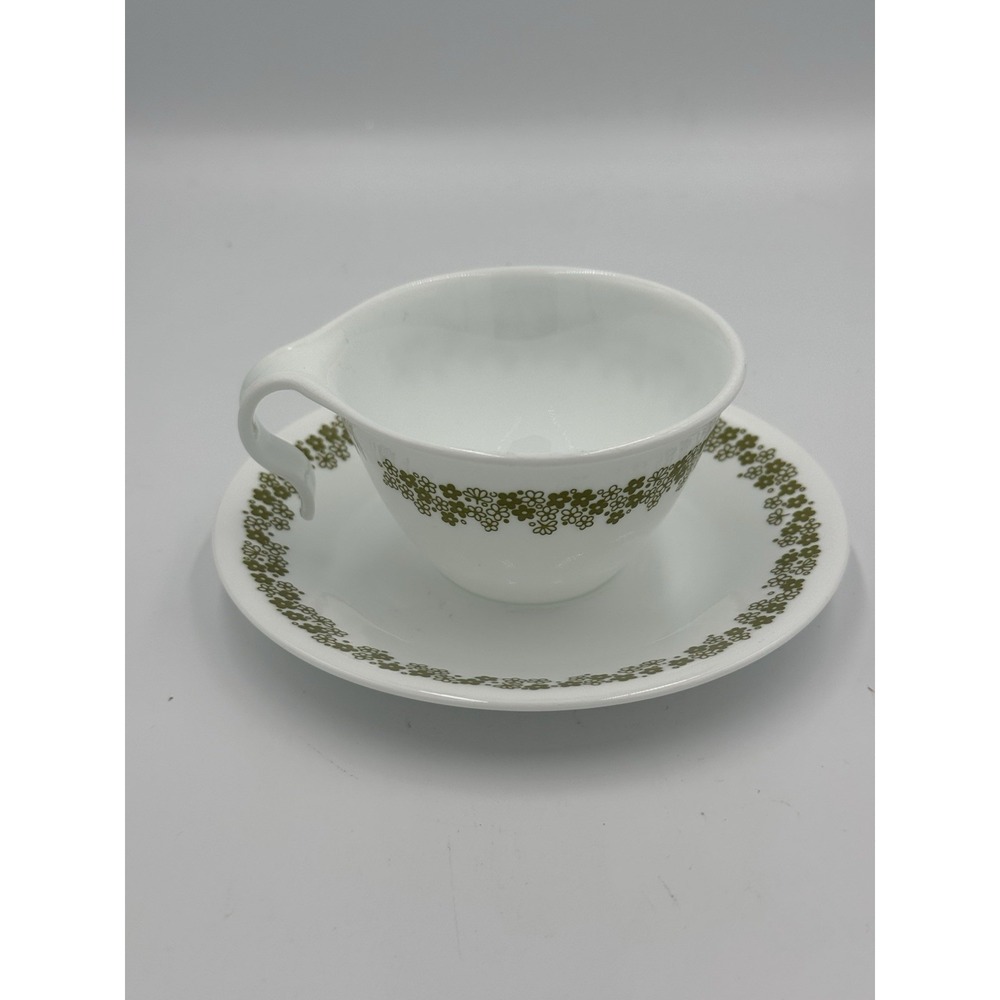 Vintage Corning Ware Corelle Spring Blossom‎ Avocado Green Hook Cup Saucer Set